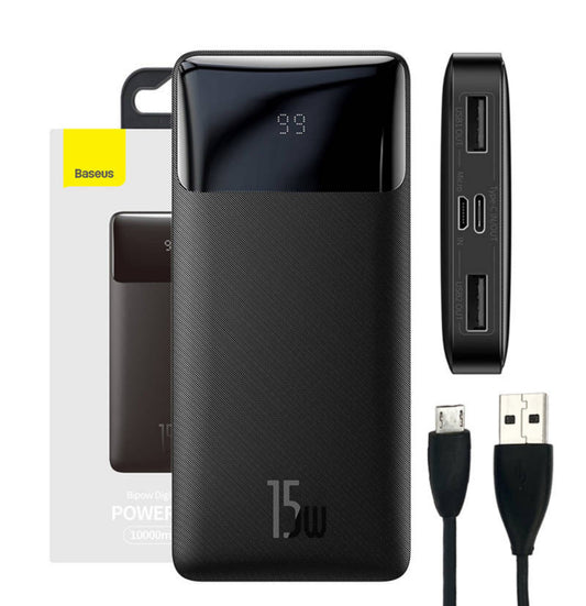 Baseus Bipow 10000mAh 15W - Black Powerbank - Musta - 10000 MAh