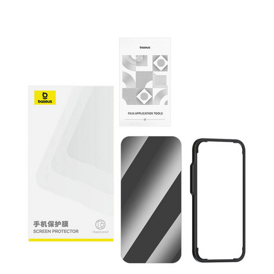 Baseus Privacy Tempered Glass Superior for iPhone 15 +cleaning kit and EasyStick (clear)